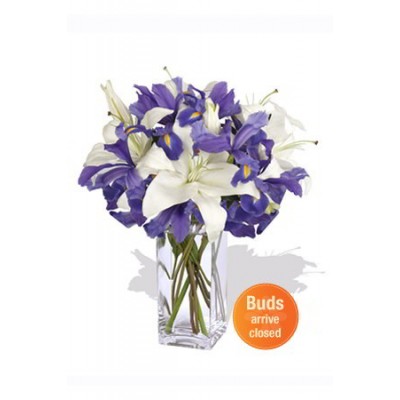 Oriental and Iris Bouquet ,3 Lily and 8 Iris Vase Bouquet